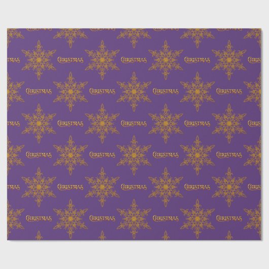 Golden Snowflake Elegance Paarse Kerst Cadeaupapier (Vlak)