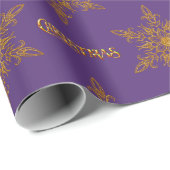 Golden Snowflake Elegance Paarse Kerst Cadeaupapier (Rol Hoek)