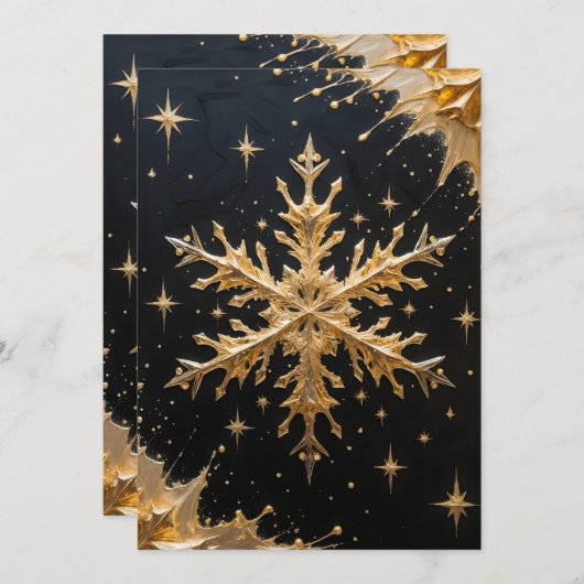 Golden Snowflake Holiday Greeting Card Feestdagenkaart (Voorkant / Achterkant)