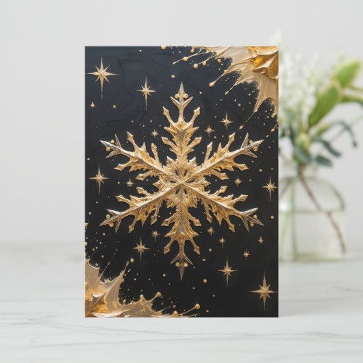 Golden Snowflake Holiday Greeting Card Feestdagenkaart (Staand voorkant)