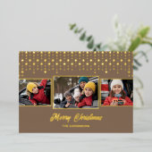Golden Snowflake Kerstfoto Folie Vakantie Kaart (Staand Voorkant)