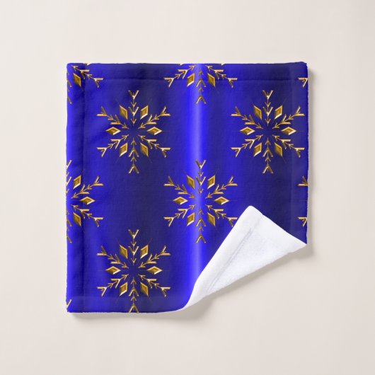Golden Snowflake op Blauwe Kerstmis Bad Handdoek (Wasdoekje)