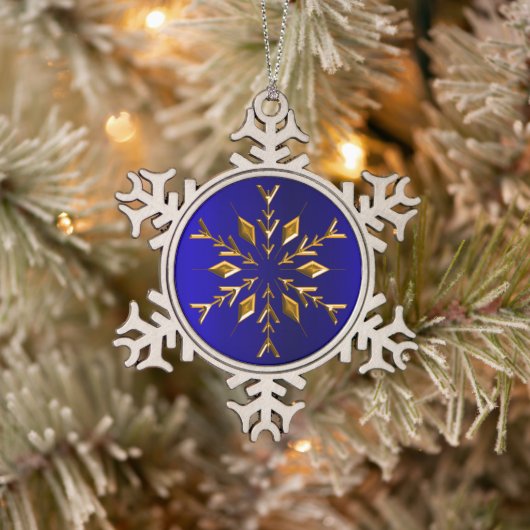 Golden Snowflake op Blauwe Kerstmis Tin Sneeuwvlok Ornament (Boom)