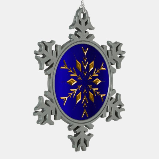 Golden Snowflake op Blauwe Kerstmis Tin Sneeuwvlok Ornament (Links)