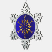 Golden Snowflake op Blauwe Kerstmis Tin Sneeuwvlok Ornament (Rechts)