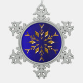 Golden Snowflake op Blauwe Kerstmis Tin Sneeuwvlok Ornament (Voorkant)