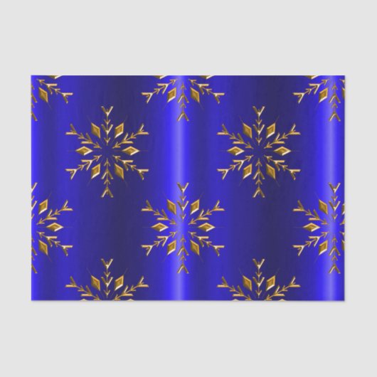 Golden Snowflake op Blauwe Kerstmis Tissuepapier (Voorkant)