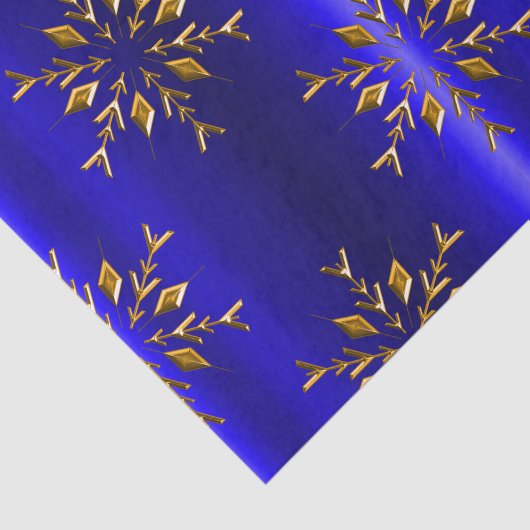 Golden Snowflake op Blauwe Kerstmis Tissuepapier (Detail)