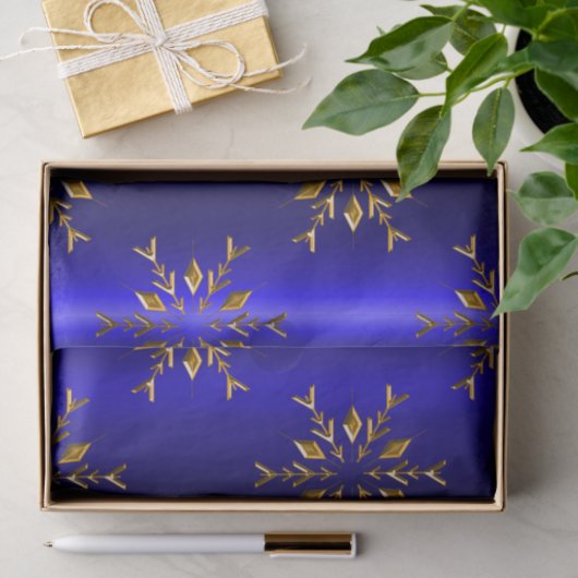 Golden Snowflake op Blauwe Kerstmis Tissuepapier (Geschenk)
