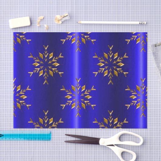 Golden Snowflake op Blauwe Kerstmis Tissuepapier (Craft)