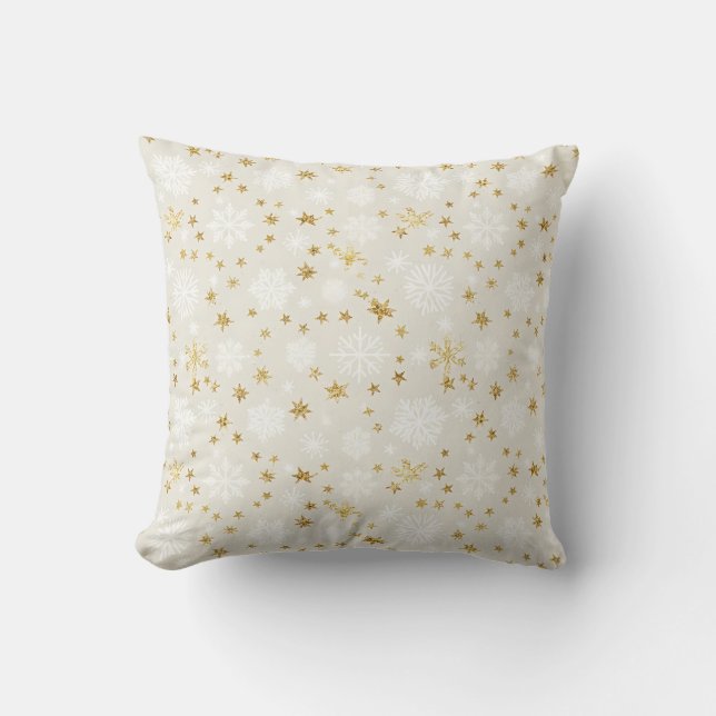 Golden Snowflake Pattern Kussen (Voorkant)