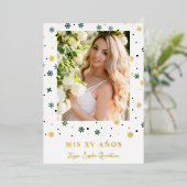 Golden Snowflake Quinceañera Folie Uitnodiging (Staand Voorkant)