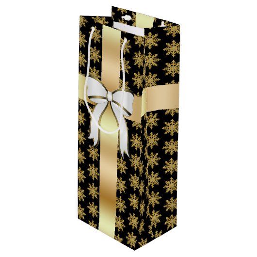 Golden Snowflake Wine Gift Bag Wijn Cadeautas (Voorkant Gekanteld)