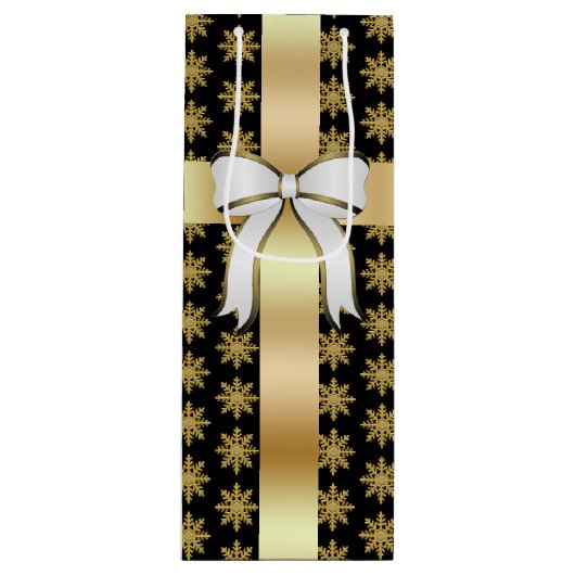 Golden Snowflake Wine Gift Bag Wijn Cadeautas (Voorkant)