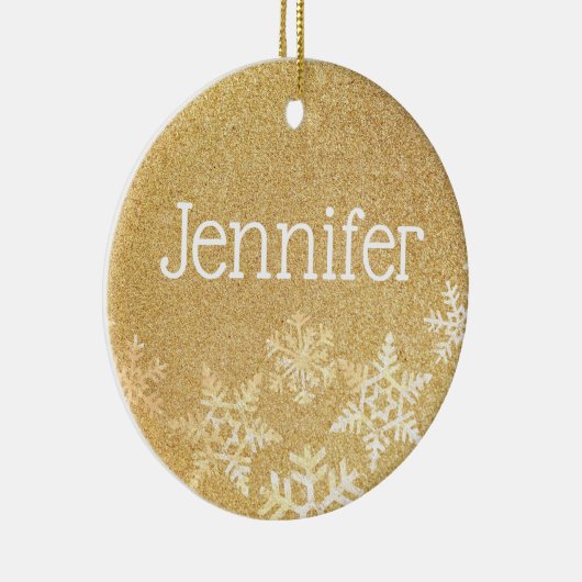 Golden Snowflakes - Aangepaste naam Keramisch Ornament (Rechts)