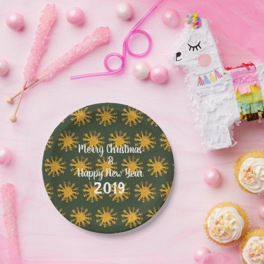 Golden Snowflakes - aangepaste tekst Papieren Bordje (Feest)