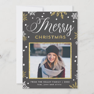 Golden Snowflakes Christmas Newsletter Photo Feestdagenkaart