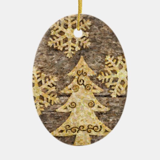 Golden Snowflakes en kerstbomen Keramisch Ornament (Voorkant)