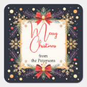Golden Snowflakes Family Christmas Holiday Vierkante Sticker (Voorkant)