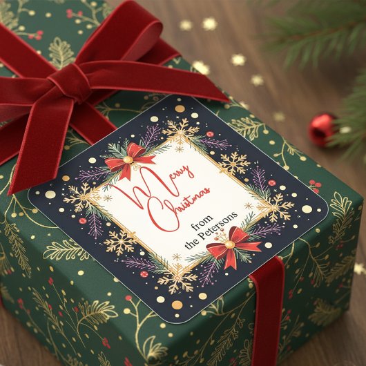 Golden Snowflakes Family Christmas Holiday Vierkante Sticker