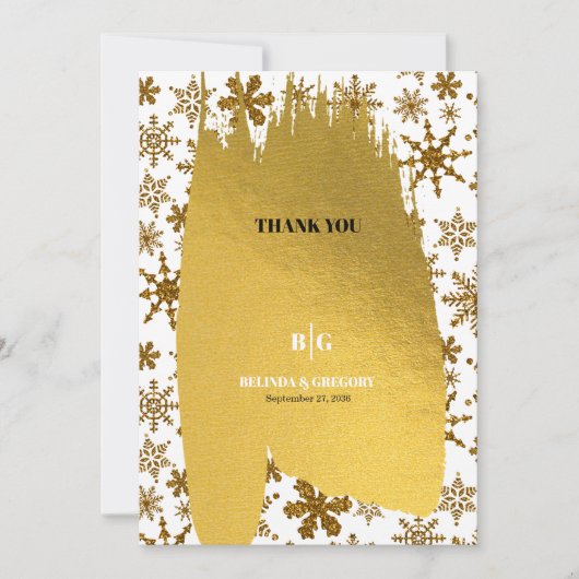 Golden Snowflakes feestelijke kerstbruiloft Bedankkaart (Voorkant)