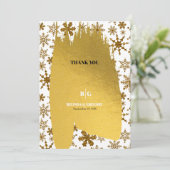Golden Snowflakes feestelijke kerstbruiloft Bedankkaart (Staand voorkant)