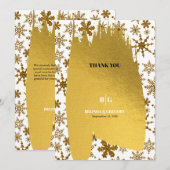 Golden Snowflakes feestelijke kerstbruiloft Bedankkaart (Voorkant / Achterkant)