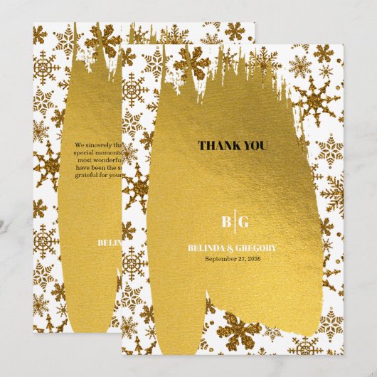Golden Snowflakes feestelijke kerstbruiloft Bedankkaart (Voorkant / Achterkant)