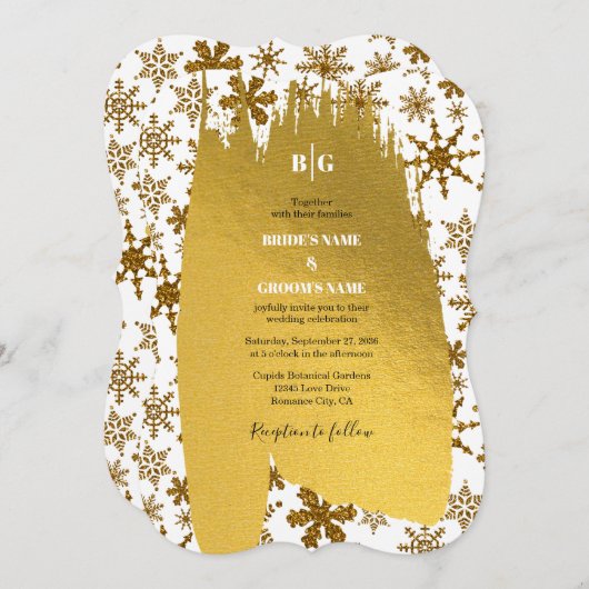 Golden Snowflakes feestelijke kerstbruiloft Kaart (Voorkant / Achterkant)