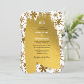 Golden Snowflakes feestelijke kerstbruiloft Kaart (Staand voorkant)