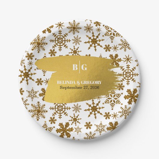 Golden Snowflakes feestelijke kerstbruiloft Papieren Bordje (Voorkant)