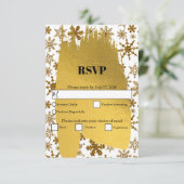Golden Snowflakes feestelijke kerstbruiloft RSVP Kaartje (Staand voorkant)