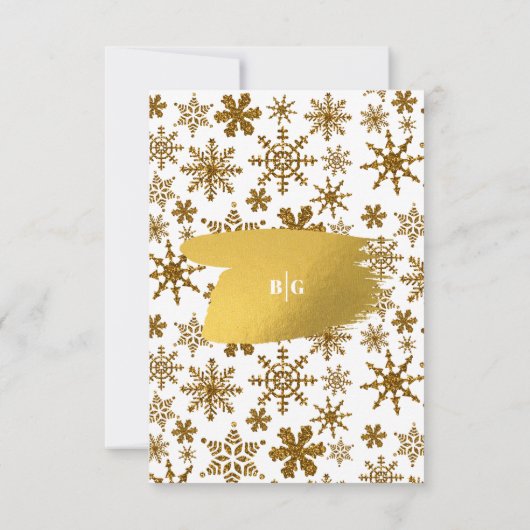 Golden Snowflakes feestelijke kerstbruiloft RSVP Kaartje (Achterkant)