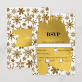 Golden Snowflakes feestelijke kerstbruiloft RSVP Kaartje (Voorkant / Achterkant)