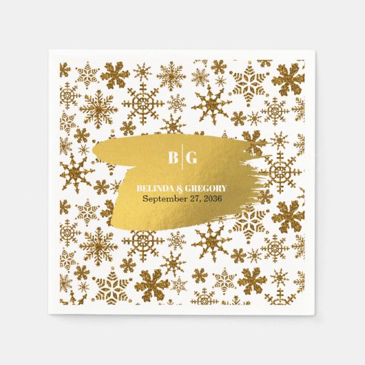 Golden Snowflakes feestelijke kerstbruiloft Servet (Voorkant)