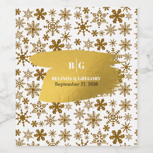 Golden Snowflakes feestelijke kerstbruiloft Wijn Etiket (Enkel label)