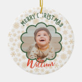 Golden Snowflakes Fotokerstnaam Keramisch Ornament (Voorkant)