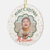 Golden Snowflakes Fotokerstnaam Keramisch Ornament (Links)