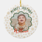 Golden Snowflakes Fotokerstnaam Keramisch Ornament (Achterkant)