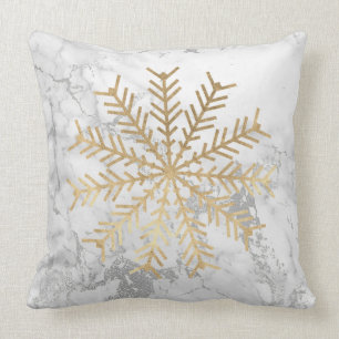 Golden Snowflakes Gray Silver White Marble Kussen