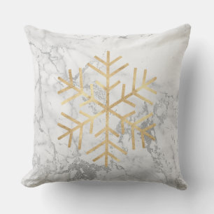 Golden Snowflakes Gray Silver White Marble Kussen