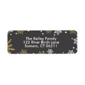 Golden Snowflakes Holiday Adres Etiket (Voorkant)