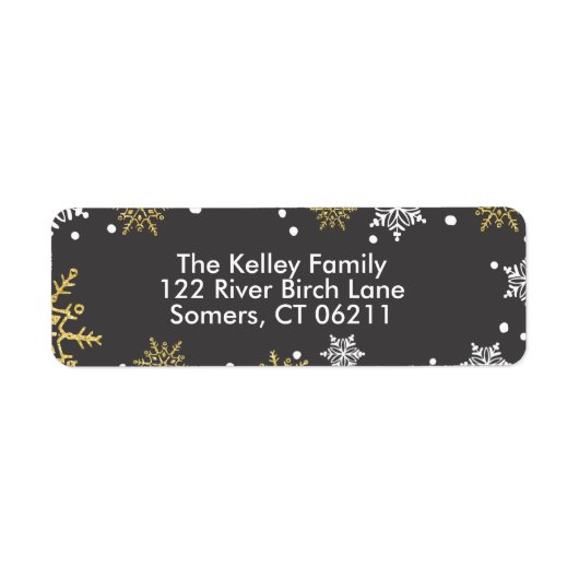 Golden Snowflakes Holiday Adres Etiket (Voorkant)