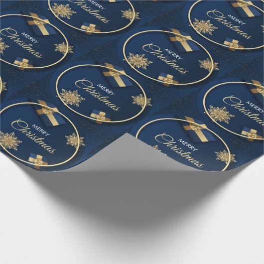 Golden Snowflakes Kerst Kaart, Vrolijk Kerstfeest Cadeaupapier (Hoek)