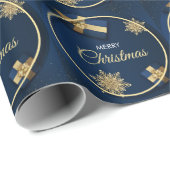 Golden Snowflakes Kerst Kaart, Vrolijk Kerstfeest Cadeaupapier (Rol Hoek)