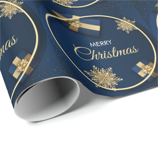 Golden Snowflakes Kerst Kaart, Vrolijk Kerstfeest Cadeaupapier (Rol Hoek)