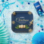 Golden Snowflakes Kerst Kaart, Vrolijk Kerstfeest Papieren Bordje (Feest)