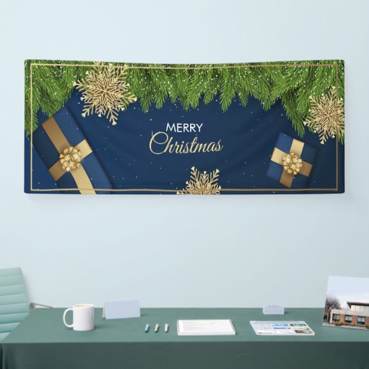 Golden Snowflakes Kerst Kaart, Vrolijk Kerstfeest Spandoek (Beurs)