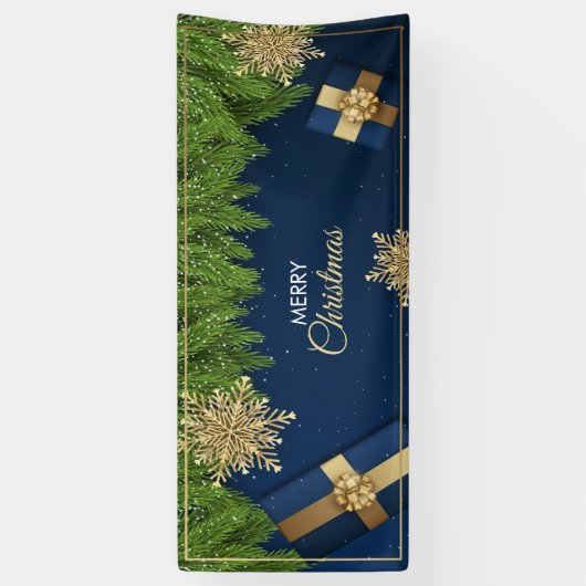 Golden Snowflakes Kerst Kaart, Vrolijk Kerstfeest Spandoek (Verticaal)