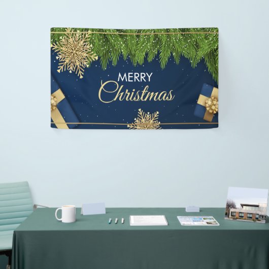 Golden Snowflakes Kerst Kaart, Vrolijk Kerstfeest Spandoek (Beurs)